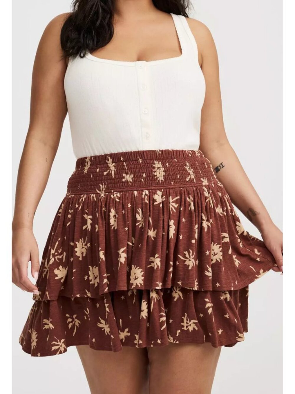 Torrid 2 Sun Palms Bracken Smocked Tiered Skort 2X 18 20